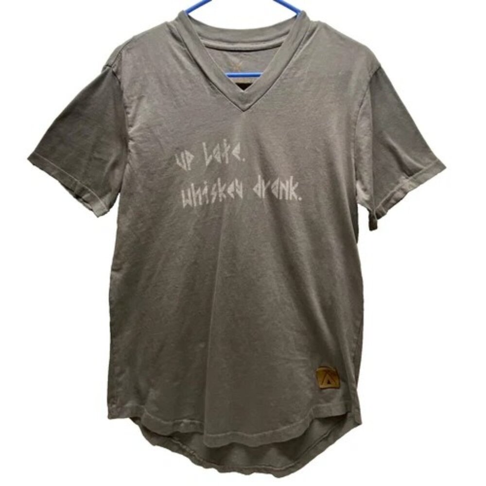 Tribe Kelley V-Neck Tee Women's Small Gray Up Late Whiskey Drank Stretch GUC